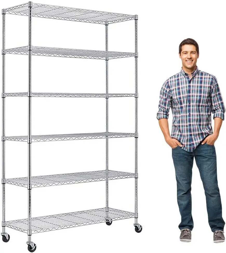 

US 6-Layer Steel Wire Storage Rack, Adjustable Heavy-Duty Metal Rack, Storage R