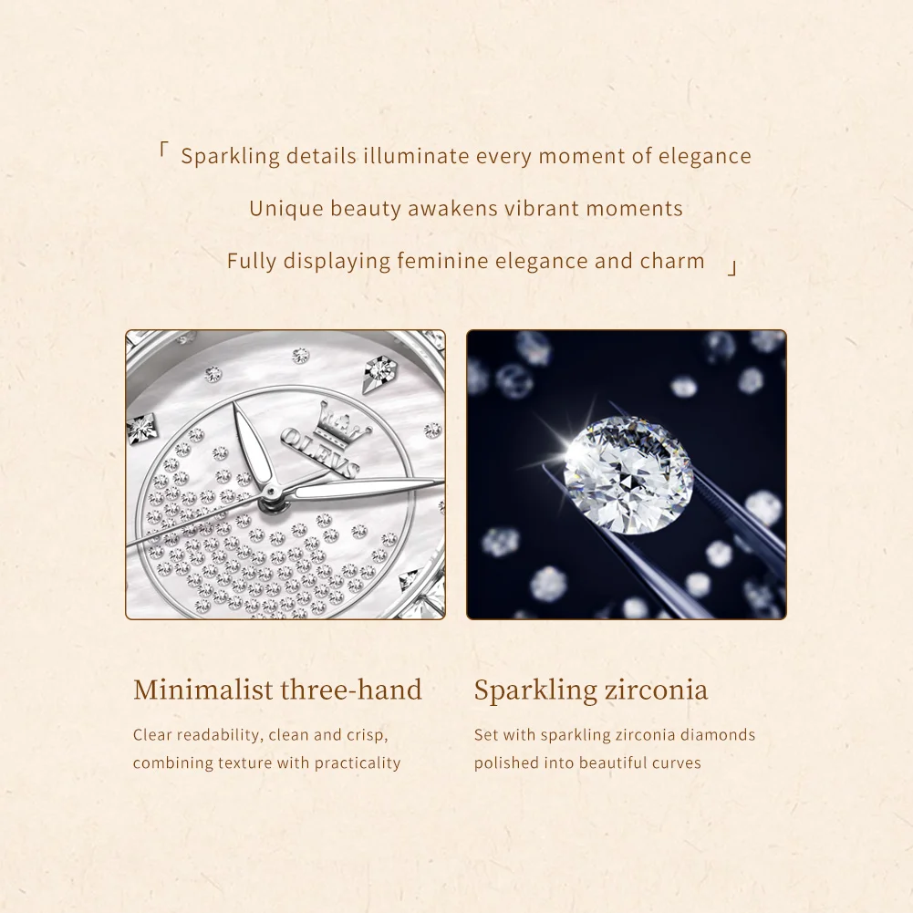 OLEVS 3715 Quartz Watch for Woman Fashion Leather Strap Waterproof Elegant Full Diamond Luxury Original Ladies Dress Wristwatch