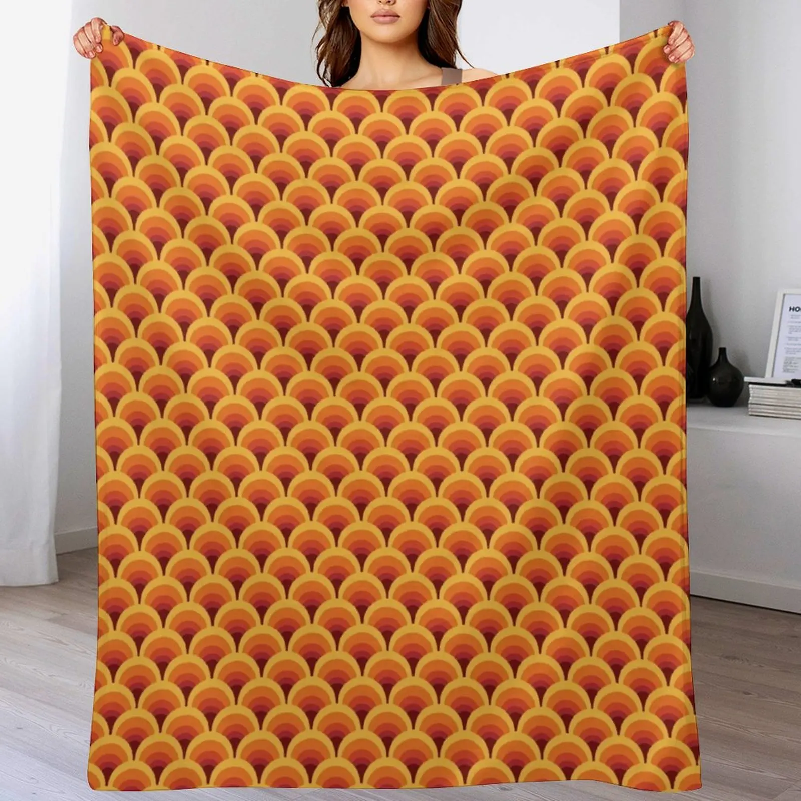 

Orange Wave Gradient Retro Pattern Throw Blanket Cozy Napping Blanket Gift for Mom Dad