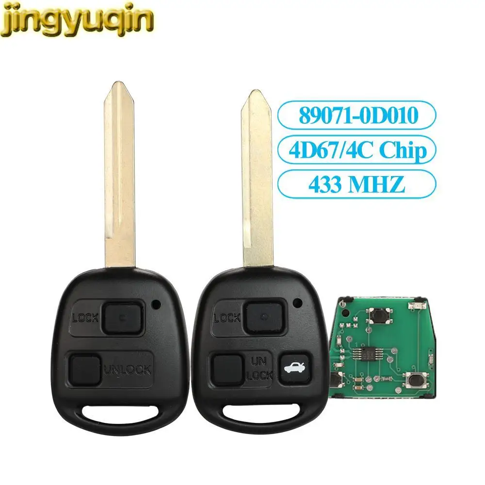 Jingyuqin 3pcs Car Key Alarm Remote Fob 433MHz 4D67/4C Chip For Toyota Corolla Avensis Yaris 1998+ P/N: 89071-0D010 2/3B CE0165