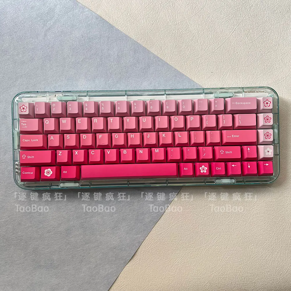 Spring breeze peach blossom pink gradual change keycap PBT five-sided hot sublimation keycap 138 keys