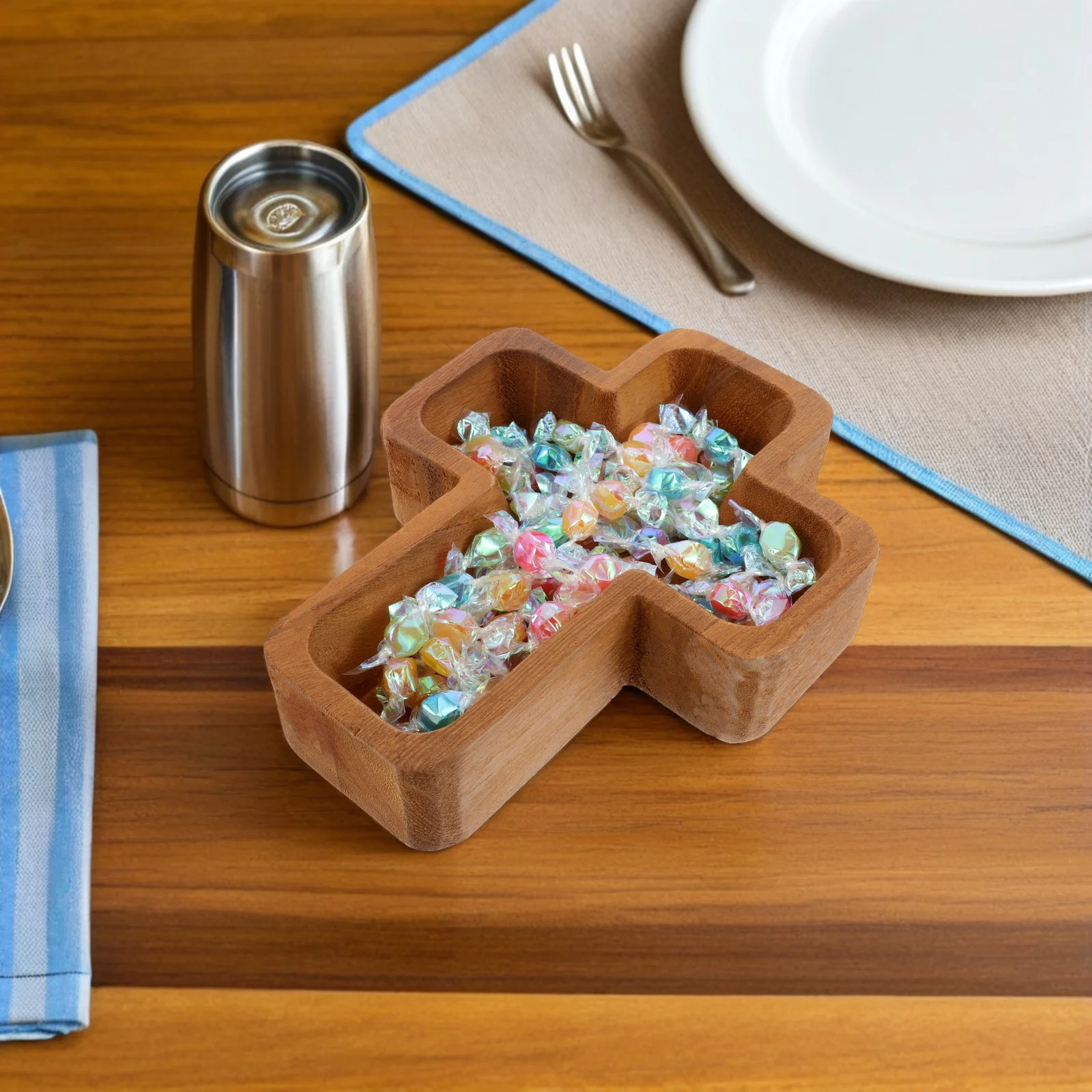 

Wooden Serving Tray Cross Shape Natural Texture Fruit Candy Snack Dish Decorative Platter for Table Centerpiece Home Gathering