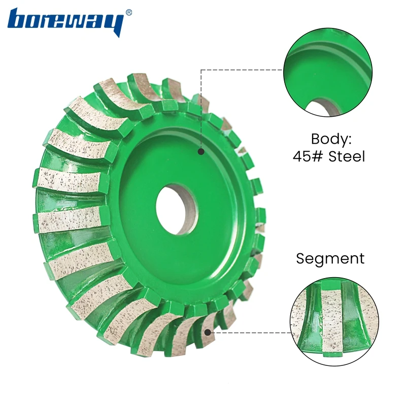 Boreway 1PC Wet Use Diamond Segmented Type And Metal Continuous Grinding Profile Wheels Disc D115xB15x20H For Ceramics And Tile