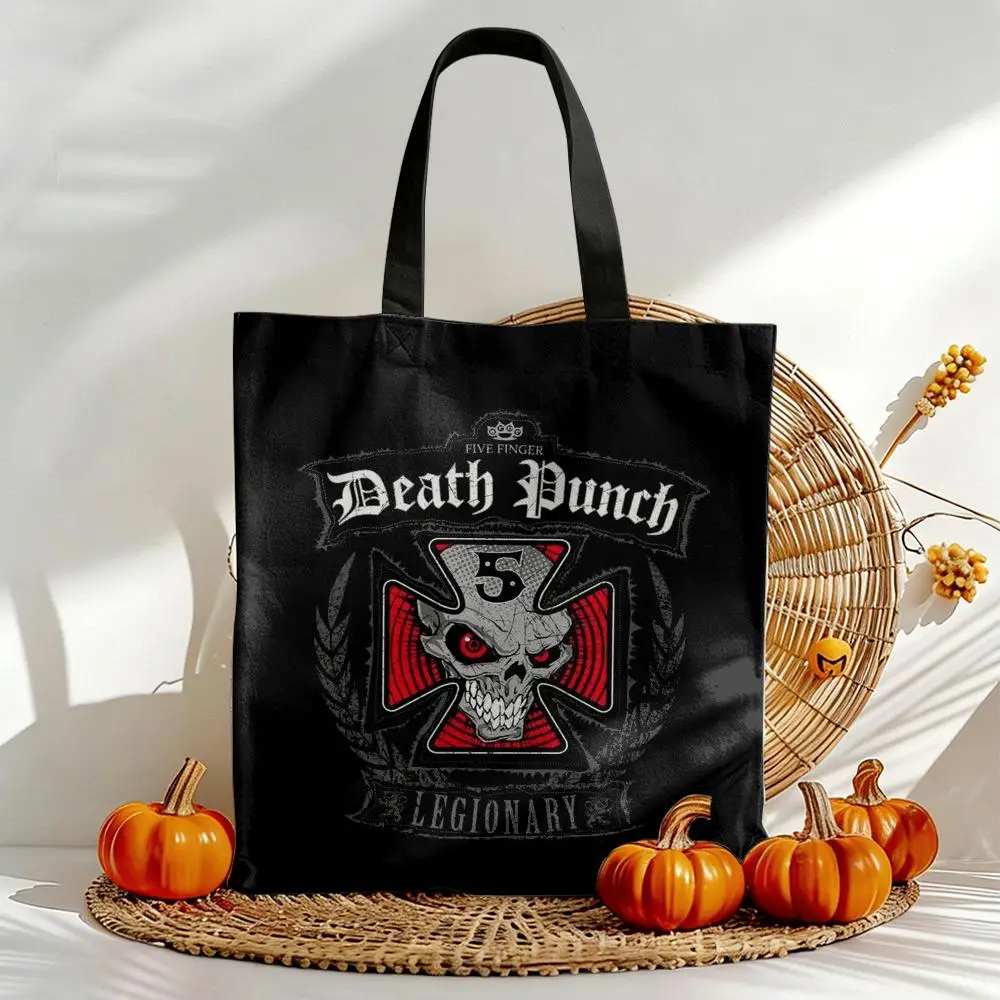 Five F-Finger Death P-Punch Storage Bags Canvas Double-Sided Print Women Large Tote Bag Durable Beach Picnic Foldable Gift Eco