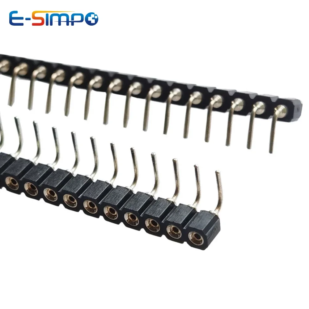 Right Angle 2/3/4/40P 2.54mm Round Hole Single Row RA RGB LED PCB IC Crystal Transistor Female Tin Male Gold Pin Header Socket