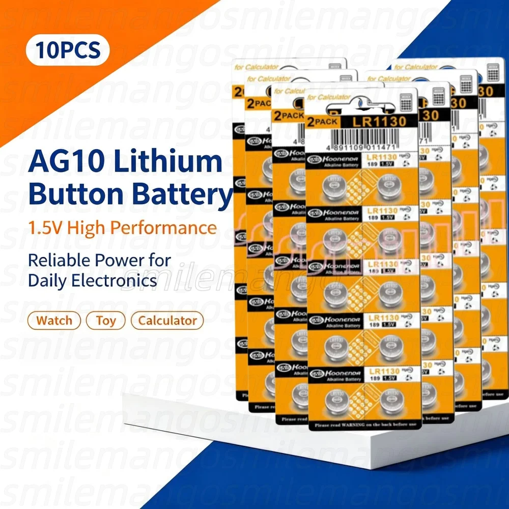 10‑120Pcs AG10 LR1130 Button Cell Battery 1.5V High Capacity 189 389 SR54 SR1130 Coin Battery for Electronic Devices