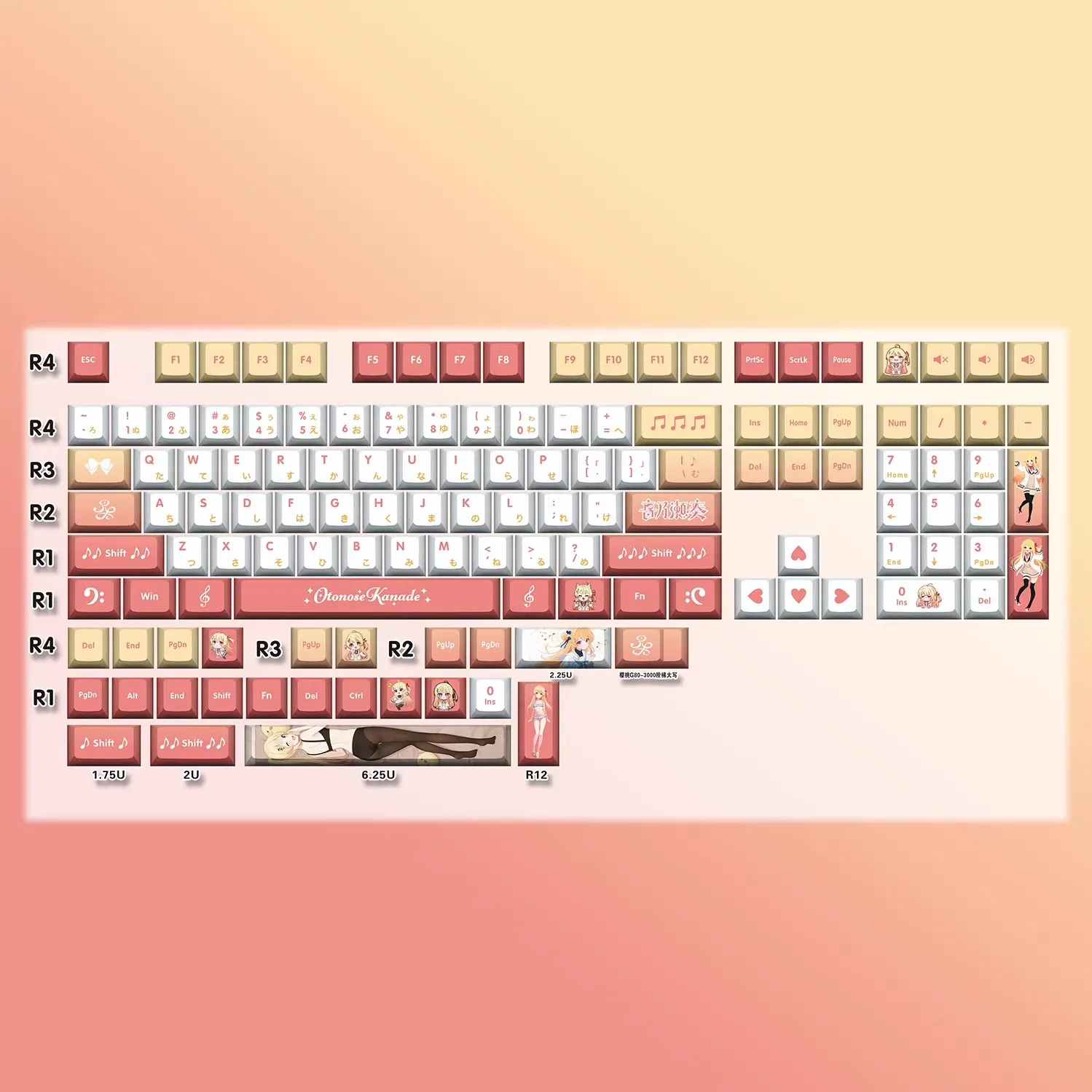 132 Keys Otonose Kanade Keycaps   PBT Hololive Key Cap Dye-Sub Keycaps Anime Key Caps for ANSI Made68 Mad68 Wooting60