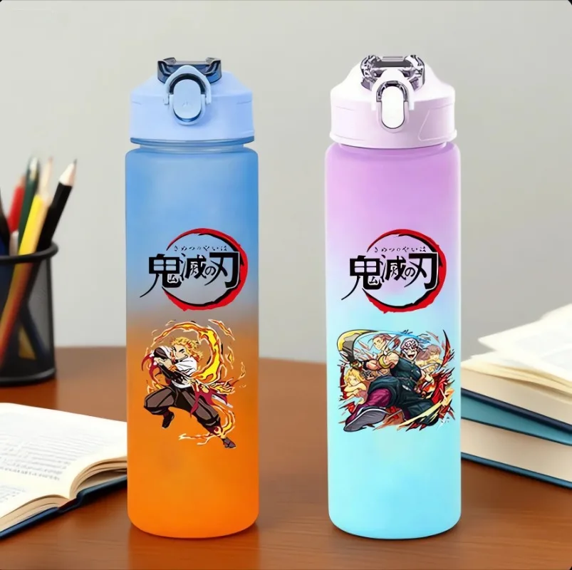 

Цветная соломенная бутылка для воды в стиле аниме «Убийцы демонов», мультяшная чашка для питьевой воды для мальчиков и девочек, уличная чашка для питья большой емкости, подарок