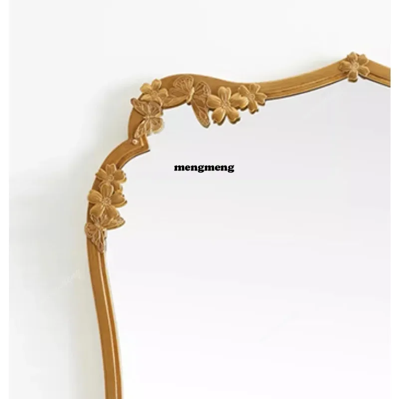 H134 Vintage distressed carved mirror, sink wall mirror, American bedroom bathroom makeup mirror