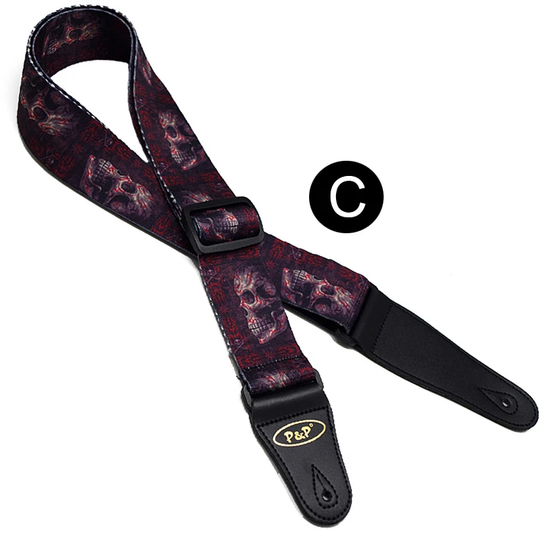 P&P Guitar Strap Skull Pattern Series Thermal Printing Electric Acoustic Folk Guitar Bass Strap