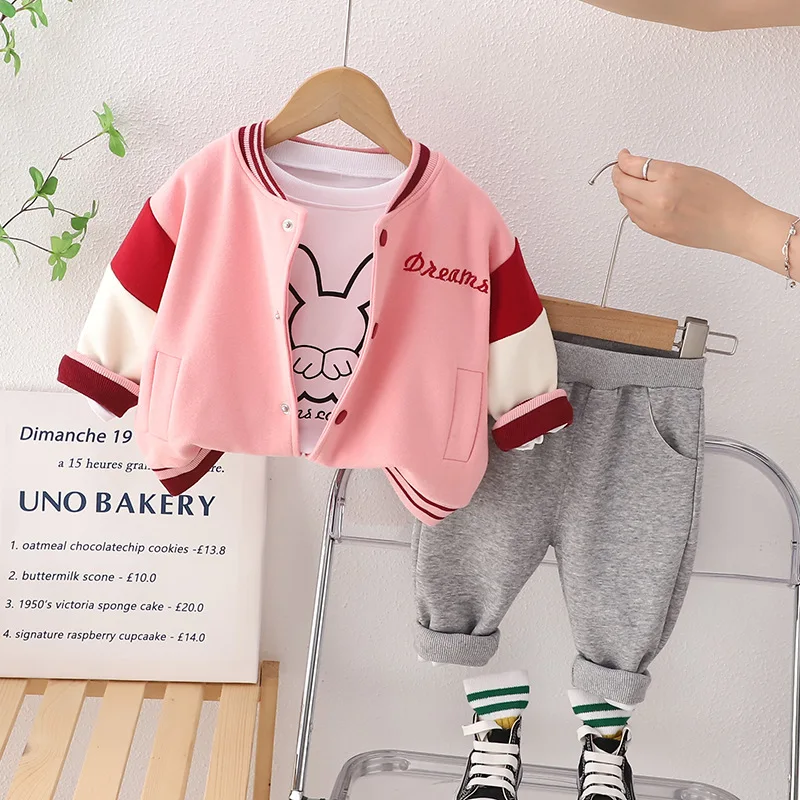 

Girls Clothes Sets Spring Autumn Children Cotton Jackets T-shirts Pants 3pcs Tracksuits For Baby Girl Sports Suit Kids Outfits