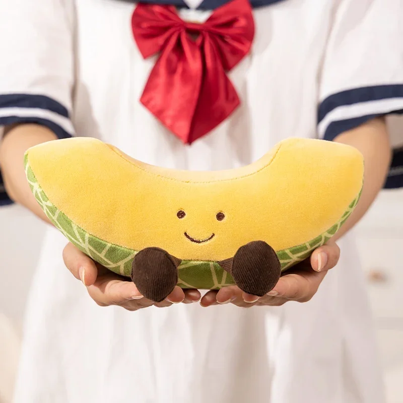 Cute Smile Fruit Vegetable Plush Toy Kawaii Soft Cushion Watermelon HamiMelon Balsam Pear Durian Pillow Children Christmas Gift