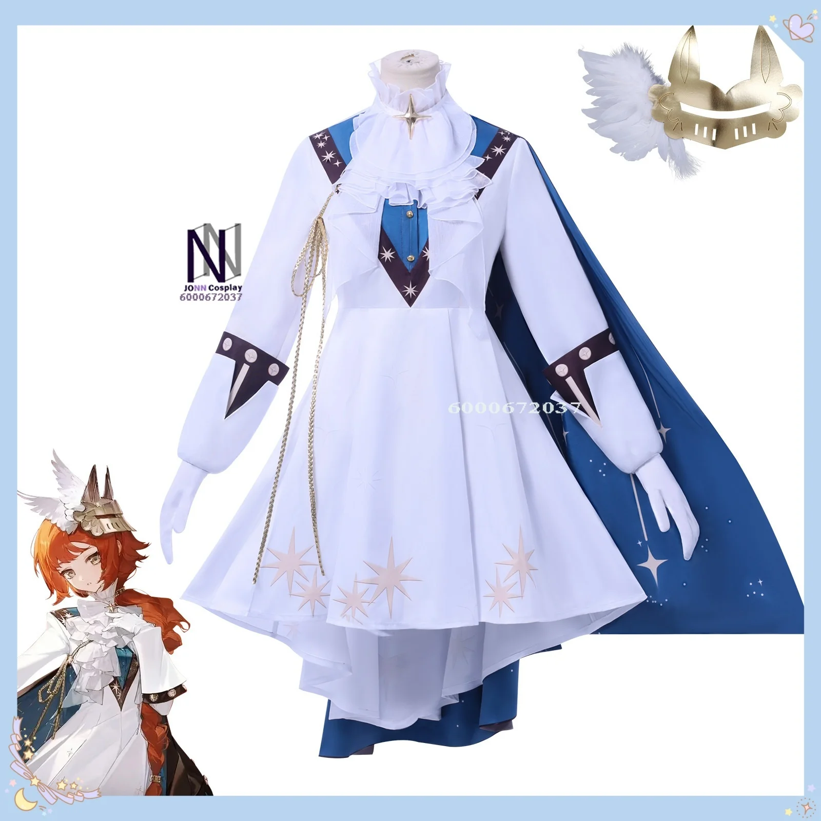 

Game Reverse: 1999 Cosplay Costume Anime Sonetto Role Playing Clothes White Dress with Headwear for Women Comic Con Outfit Wig