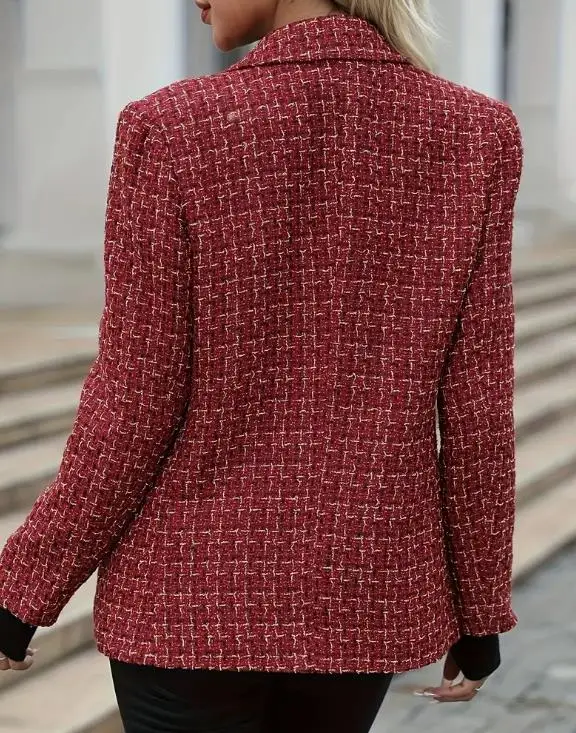 2025 Winter Fashion Casual Double Breasted Suit Jacket for Women, Elegant Small Fragrance Style, High-End Luxury Slim Fit Jacket