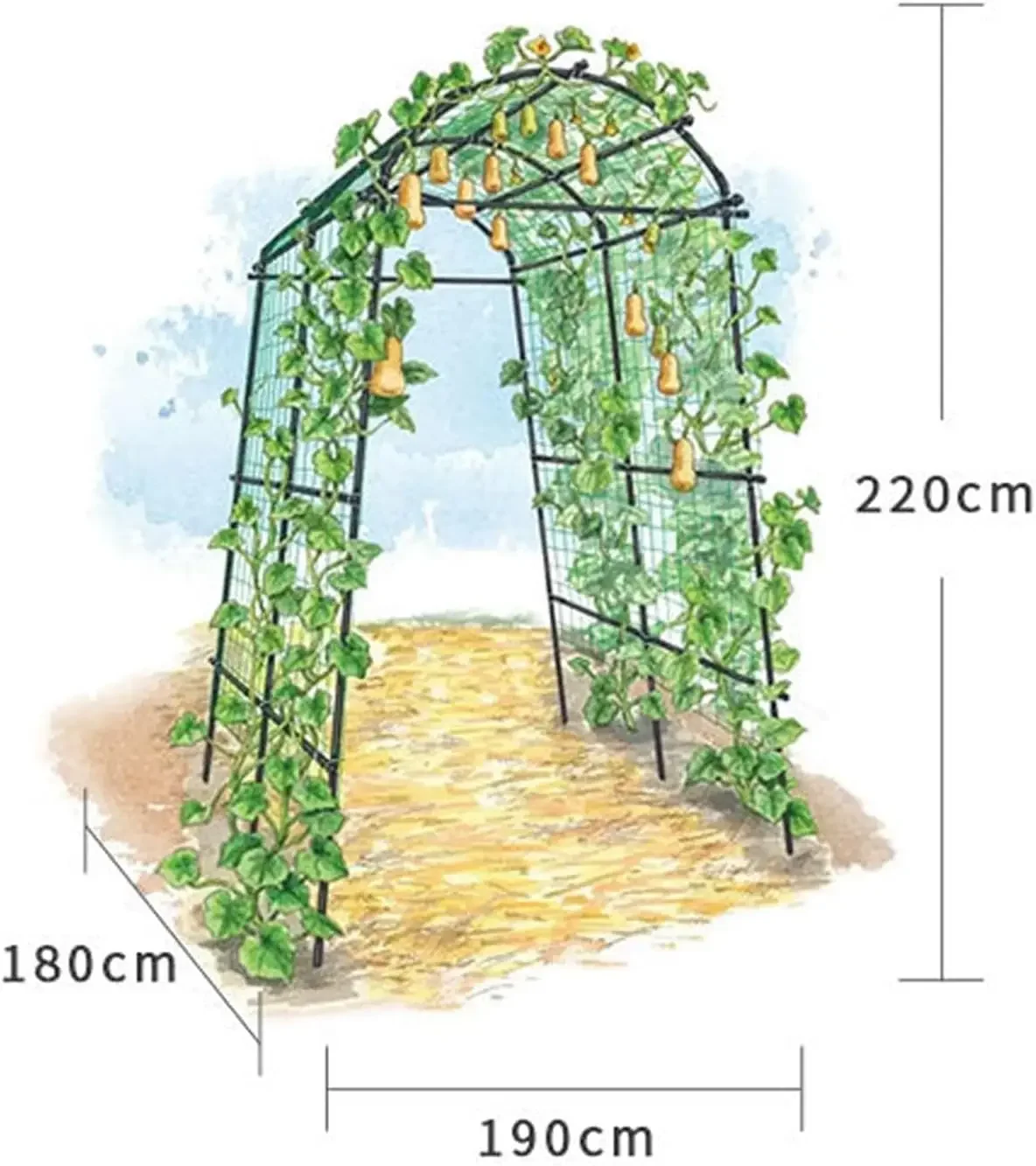 7FT Metal Garden Arch Trellis Climbing Plant Outdoor Tunnel Support Mounting Clips Nylon Net Vegetables Fruits Flowers Yard Rais