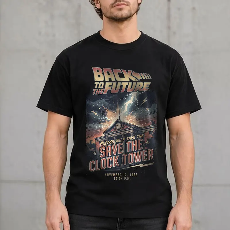 Back to the Future Retro Save The Clock Tower Graphic T Shirts Hill Valley 8MPH Short sleeve Unisex Tee 80s Sci Fi Film Gift