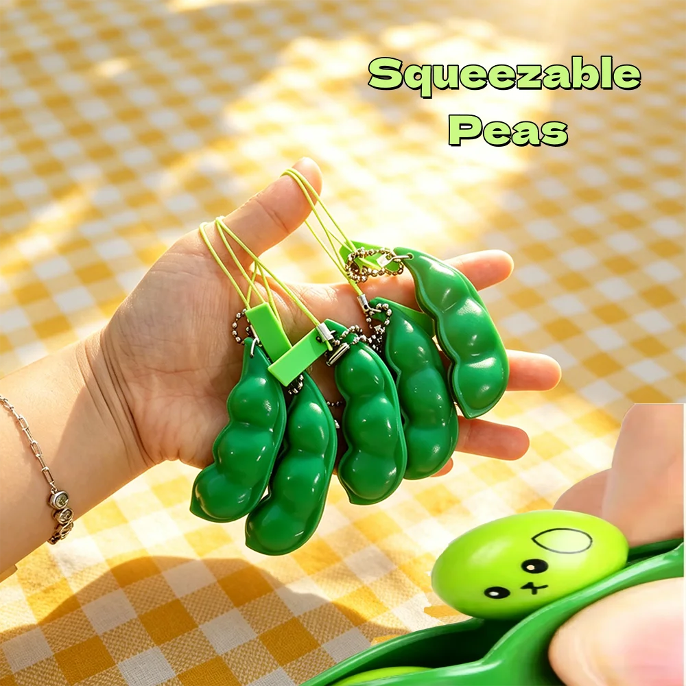 1-3 piezas Nuevo juguete antiestrés de frijol, juguete creativo de edamame, llavero de guisante para apretar, lindos juguetes antiestrés para apretar, llavero colgante para bolso