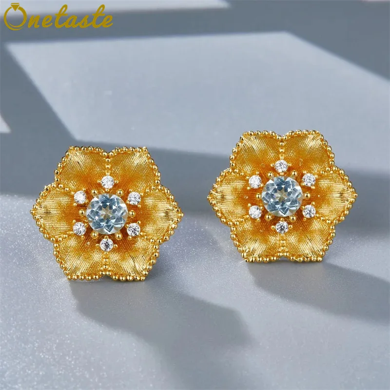 

Серьги-гвоздики из стерлингового серебра 925 пробы с позолотой и натуральным топазом для женщин, модные изящные эстетические ювелирные изделия, маленькие серьги в подарок