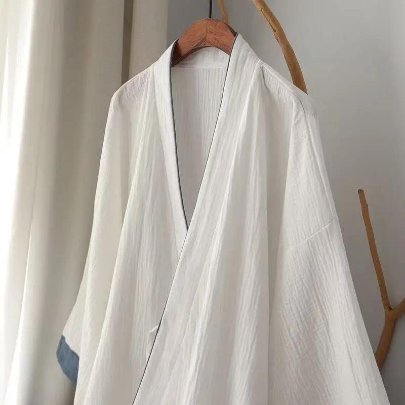 

Hanfu Inspired Patchwork Long Robe Men Women Traditional Chinese Cotton Bathrobe Vintage Couples Pajamas Zen Tea Incense Gown
