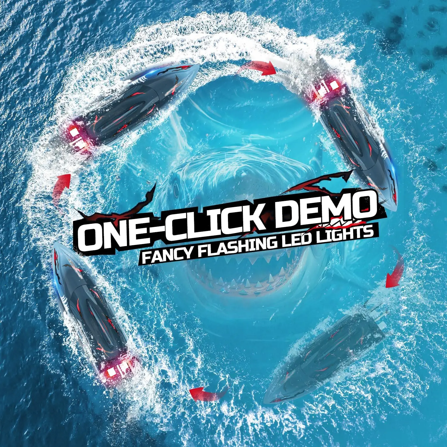 DEERC RC Shark Boat DE 2104 SHARK 48+ km/ساعة، سرعة 3S، ذاتي الارتفاع، 2.4 جيجا هرتز، مصابيح LED، هدية صيفية.