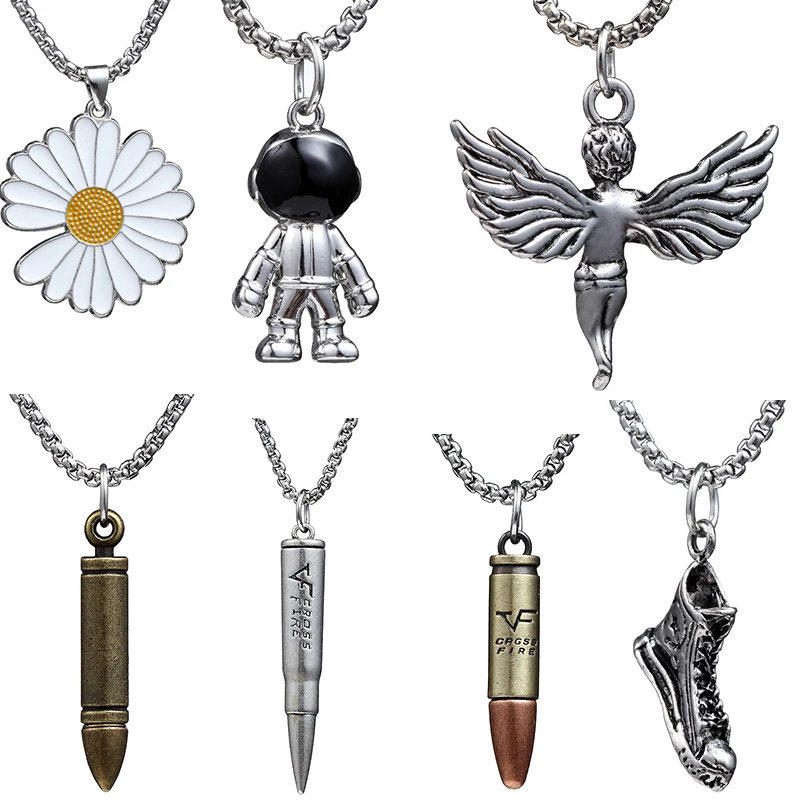 Hot Sale Angel boy Necklace Astronaut Pendant New Guan Yu Fashion Chrysanthemum Sweater Chain Anime Jewelry For Men Women Gifts