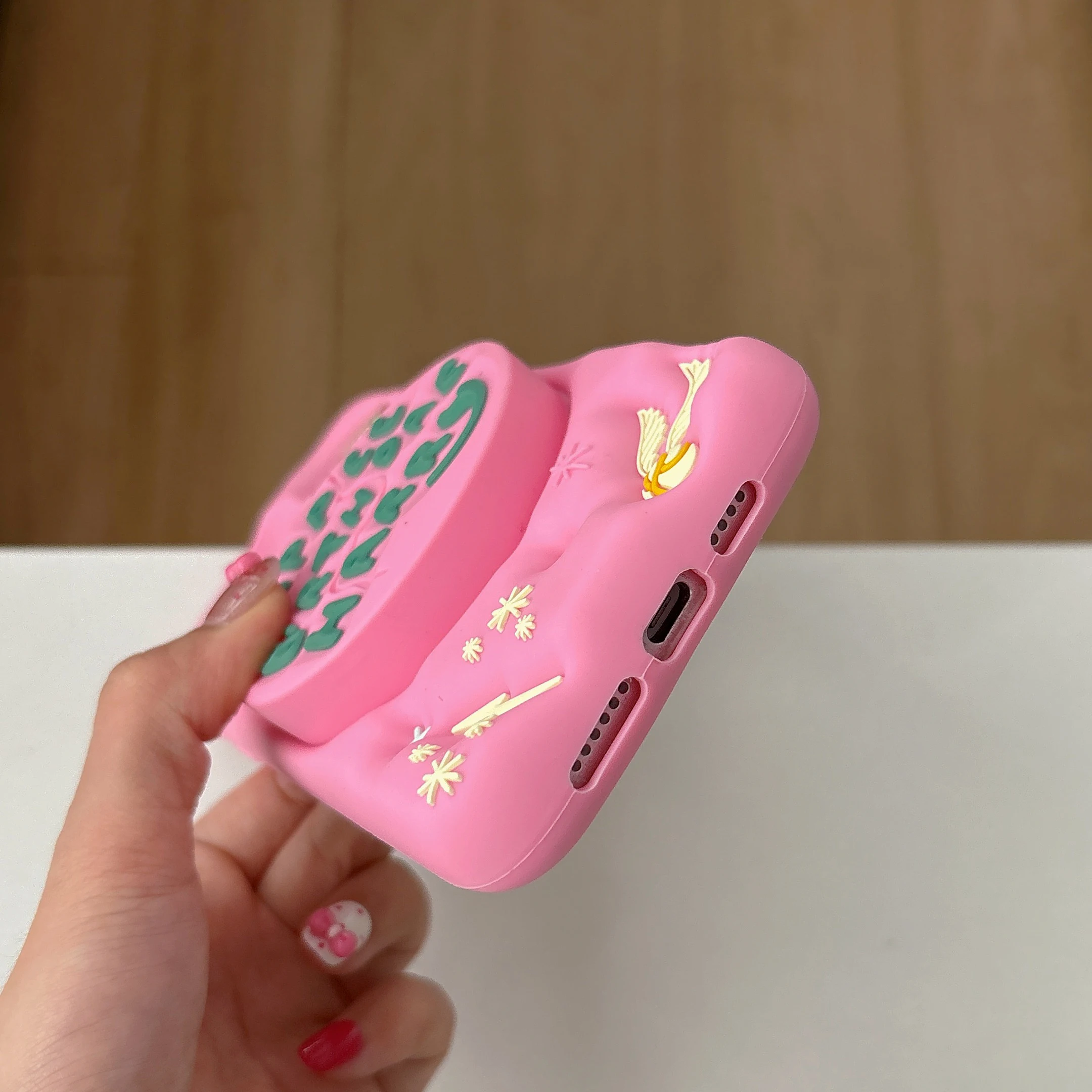 3D 핑크 폰 케이스, 투명 텔레스코픽 홀더 소프트 실리콘 스탠드 백 커버, 아이폰 12 13 14 15 16 Pro Max용, 충격 방지