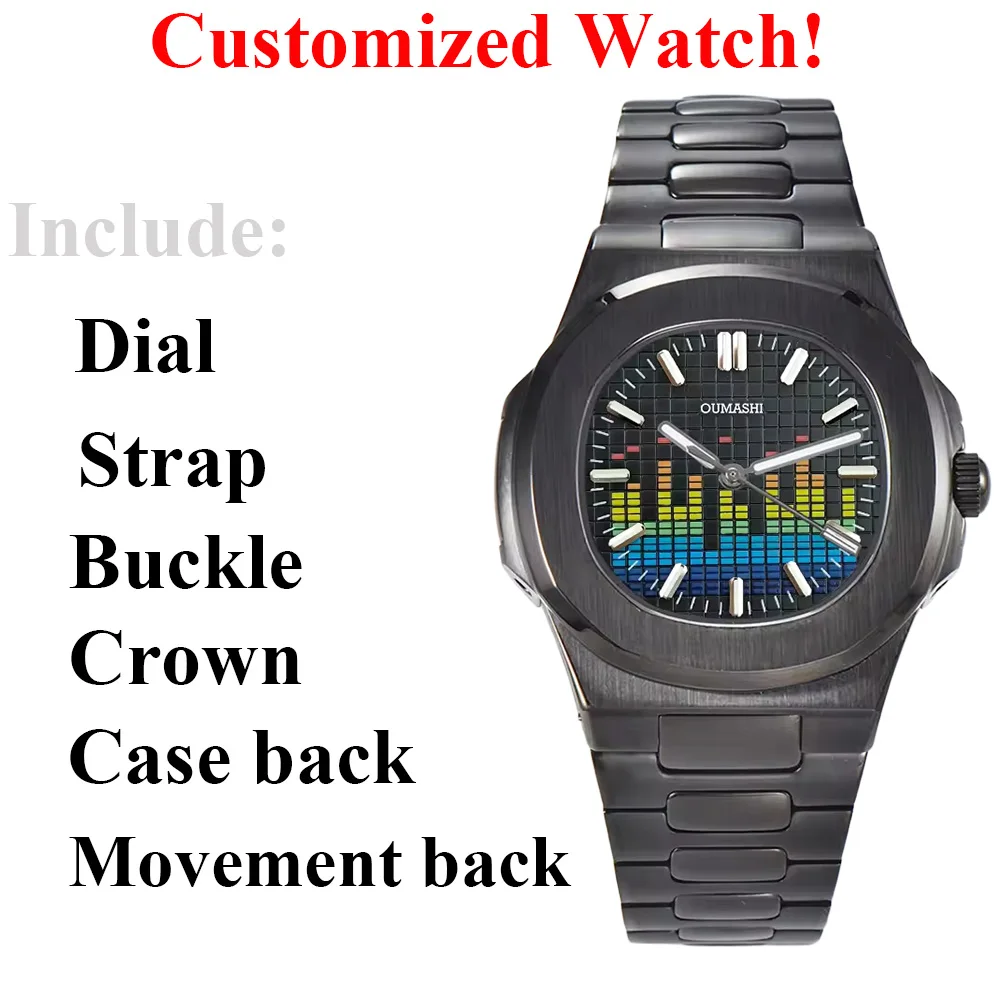 Customized 43mm watches black knight style luminous waterproof stainless steel case support printing logo luxury men's watch