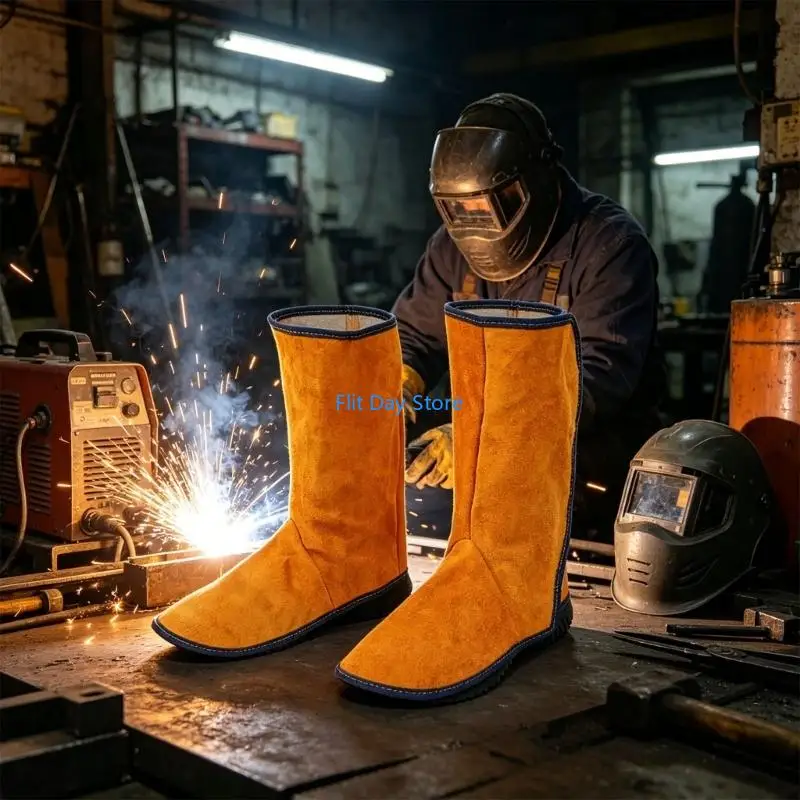 F92C Welding Cover in Split Cow Leather for Workshop Hot Debris Control, Stitched Shop Wear for Repair and Cutting Tasks