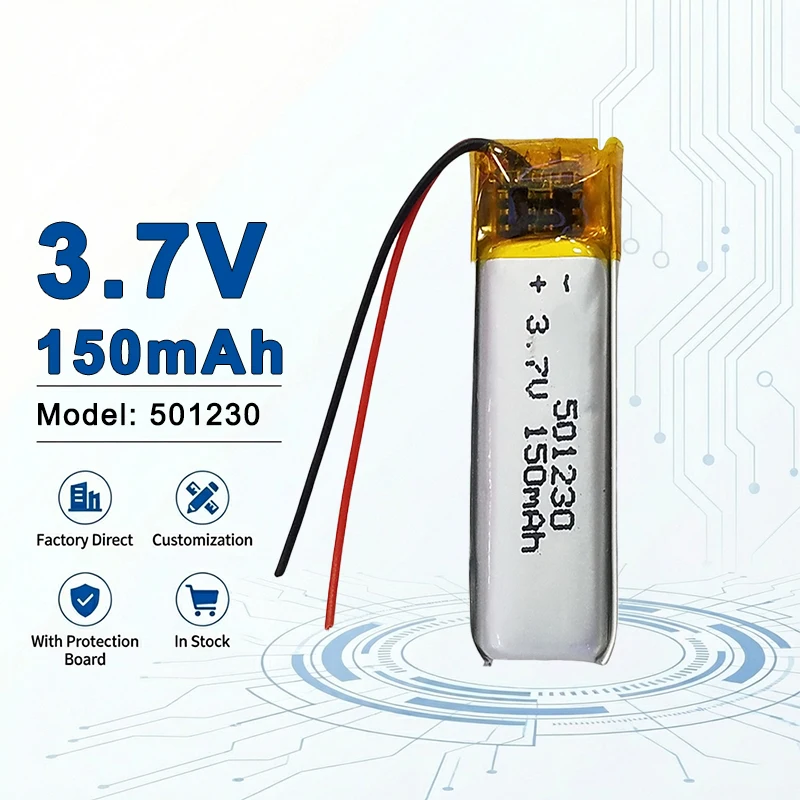 

Литий-полимерный аккумулятор 501230 3.7V 150mAh с стабильным выходным напряжением для Bluetooth-устройств и портативных медицинских приборов 501440 501520