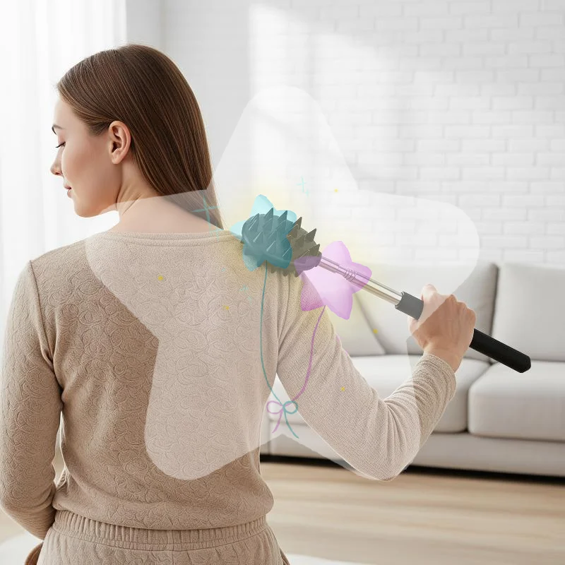 Telescopic Back Massage Stick Extendable Lightweight Handle Soft Silicone Spikes for Athletes Training Recovery
