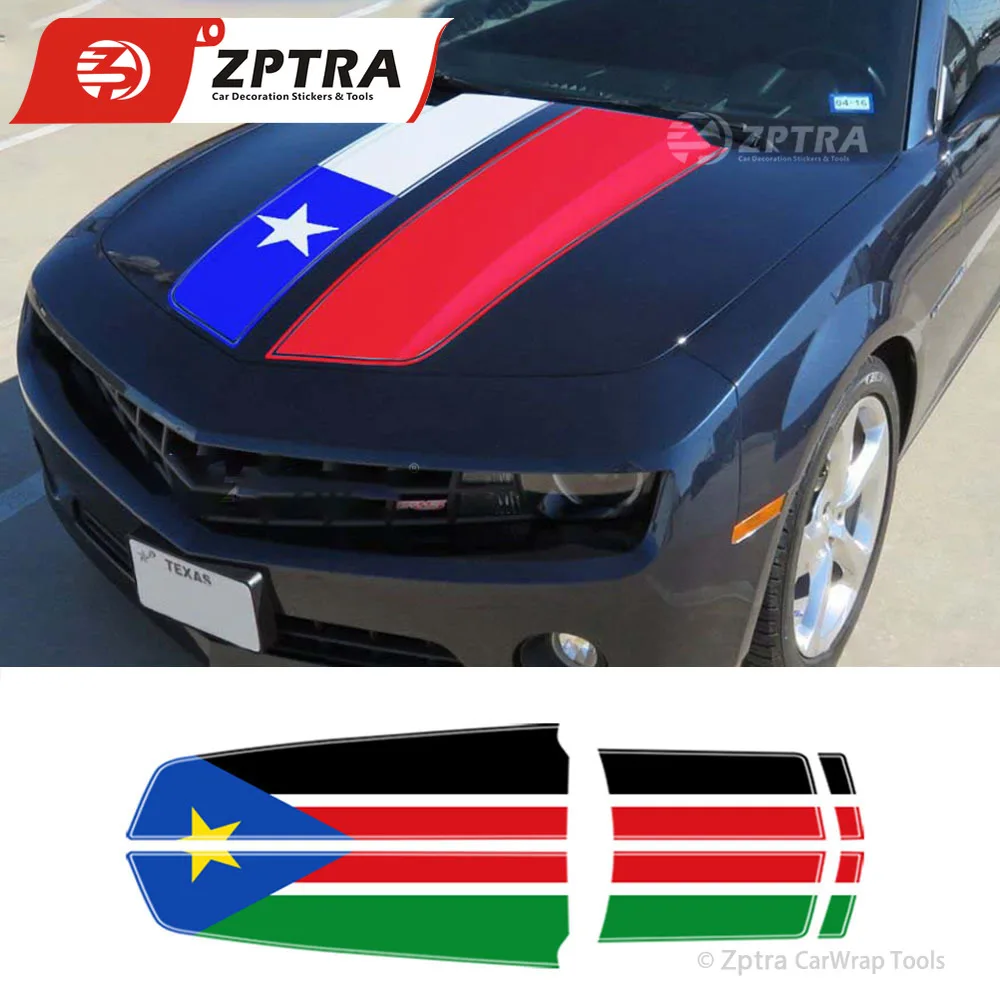 

For- 2010-2015 Chevy Camaro South Sudan Chile Russia USA Flag Style Hood Rally Racing Stripes Trunk Vinyl Graphics Decals Kit