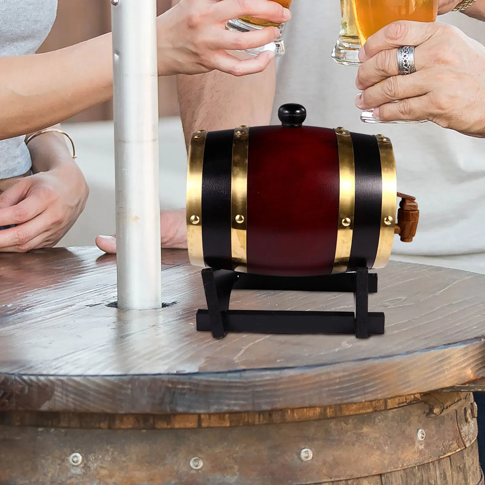 

Solid Wood Barrel 1.5L Pine Retro Beer Dispenser Container Decoration Prop Scene Kitchen Bar Barrel Set Tools