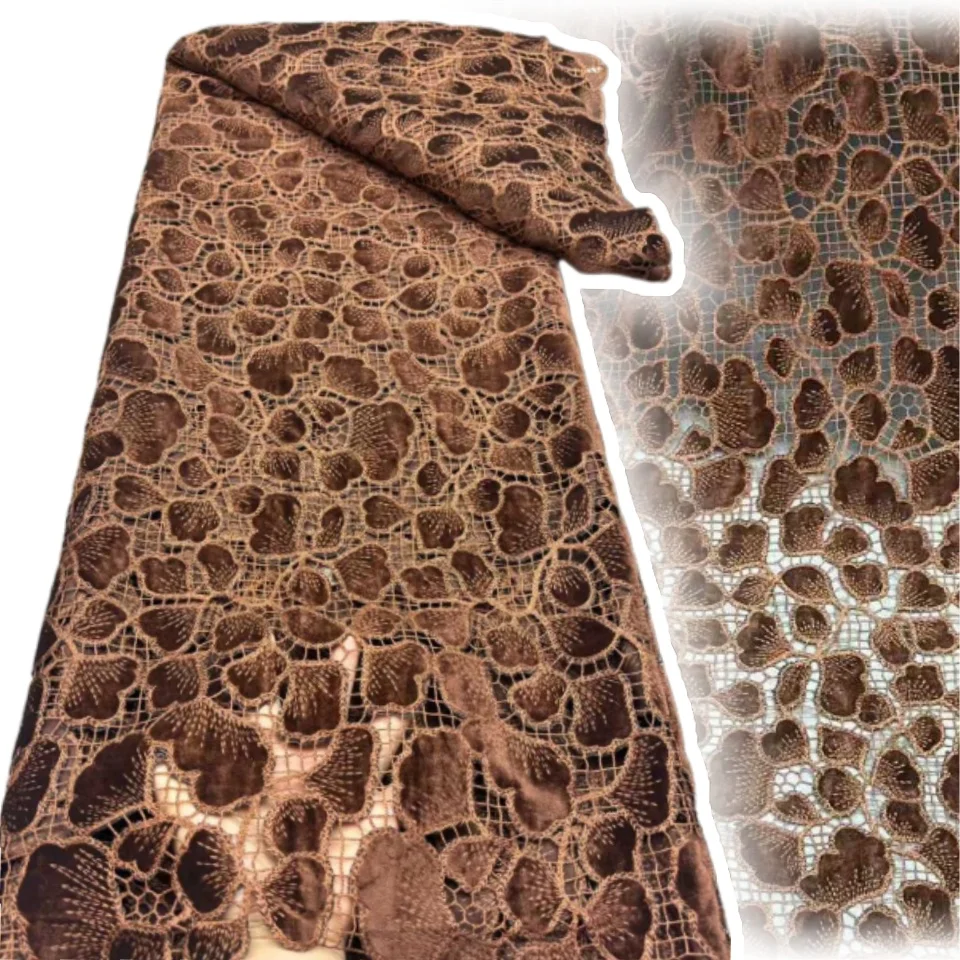 

Африканская бархатная кружевная ткань с лазерной вышивкой, 2024, высококачественная хлопковая гипюровая ткань для осенних и зимних вечерних платьев SZ1779