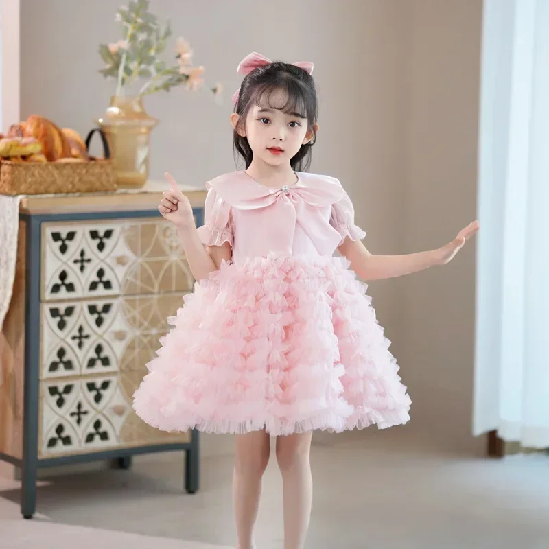 Girls' Princess 2023 Summer New High end Fashionable Fluffy Children's Short sleeved Baby Dress Trend