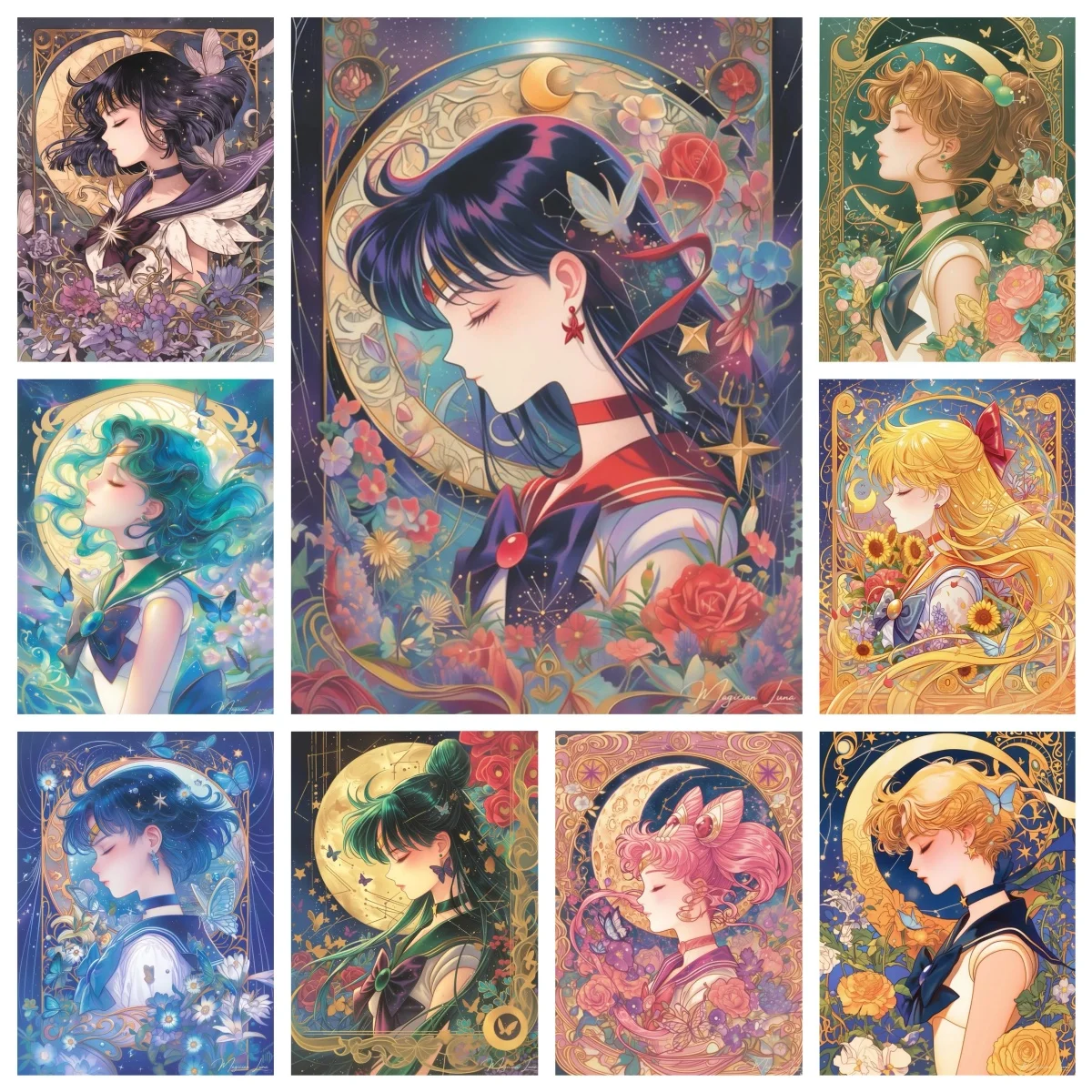 Beauty Youth Warrior Sailor Girls Moons Diamond Painting Cross Stitch Anime Mosaic Full Drill Embroidery Cartoon DIY Home Decor