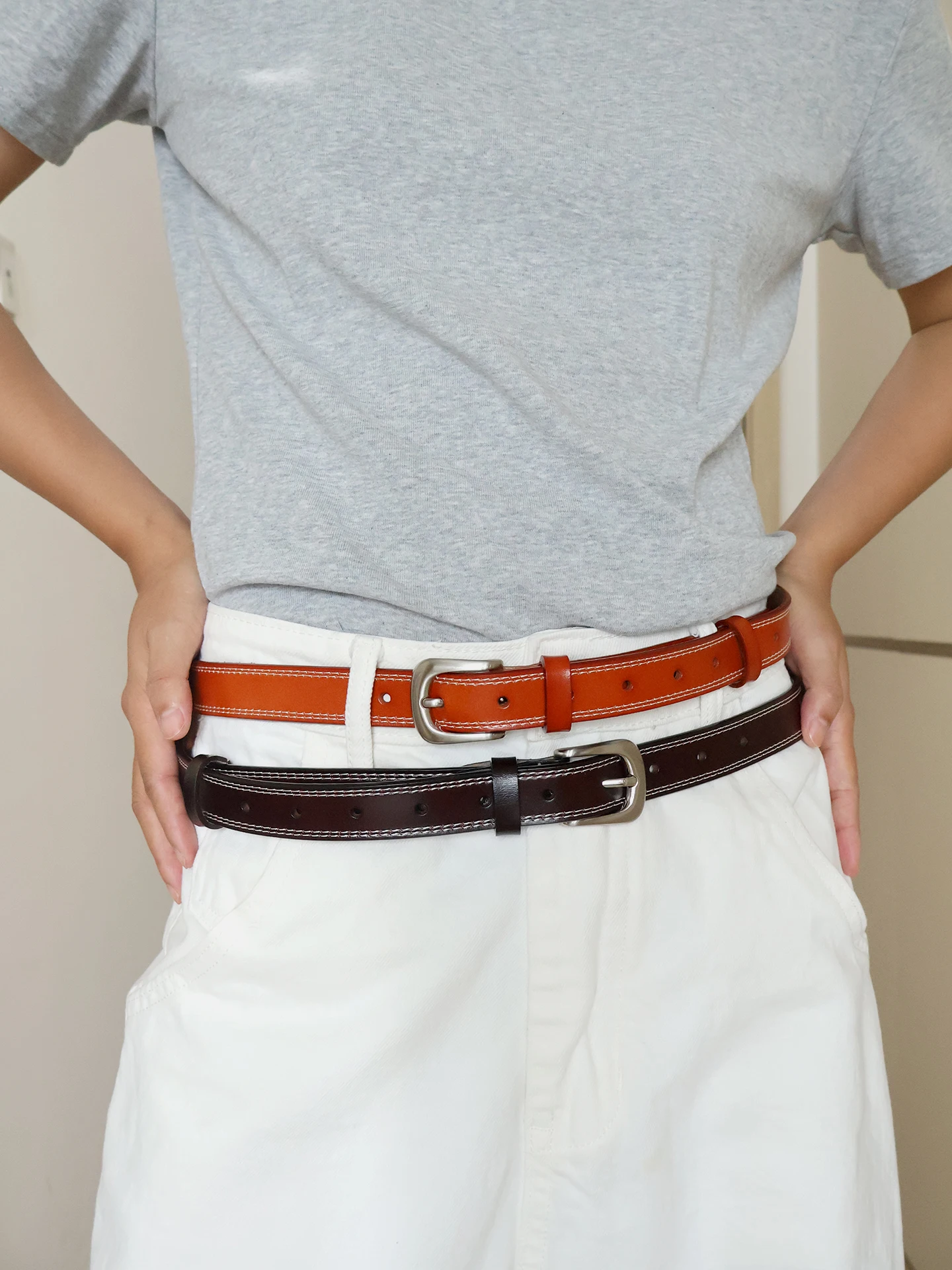 momoluna-レディース-メンズ-バックルが見えるステッチ入りウエストバンドベルト