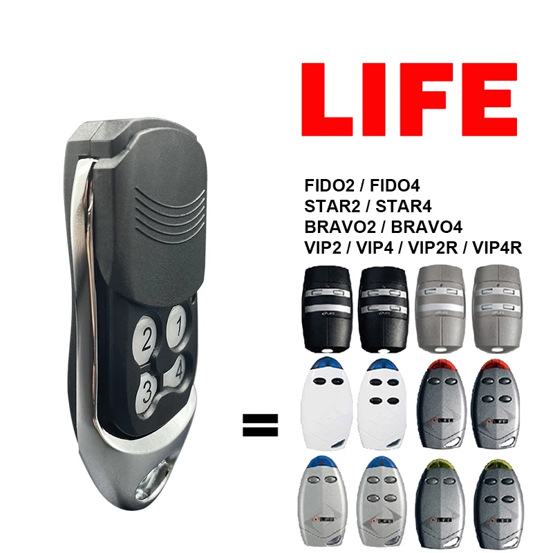 

For LIFE BRAVO2 BRAVO4 FIDO2 FIDO4 STAR2 STAR4 VIP2R VIP4R VIP2 VIP4 Garage Door Opener Remote Control 433.92MHz Gate Control