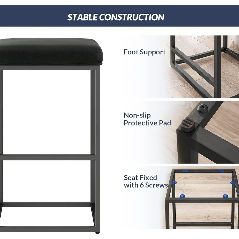 Ensemble de tabourets de bar dos nu en cuir PU, piste de cuisine moderne avec base en métal, 30 po, recommandé, 4 pièces