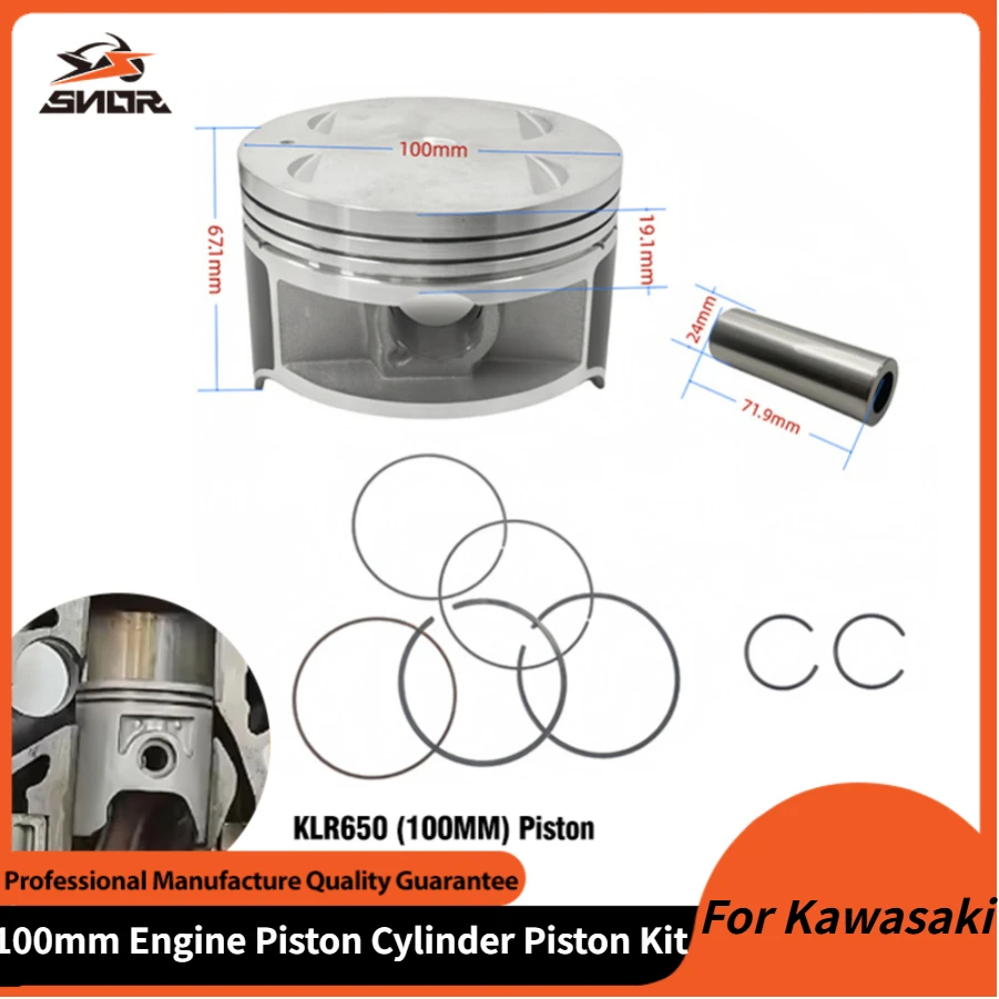 

Аксессуары для двигателя мотоцикла SNOR, 100 мм, поршневые кольца цилиндра, комплект прокладок для Kawasaki KLR 650 KLR650 Tengai 2008-2018