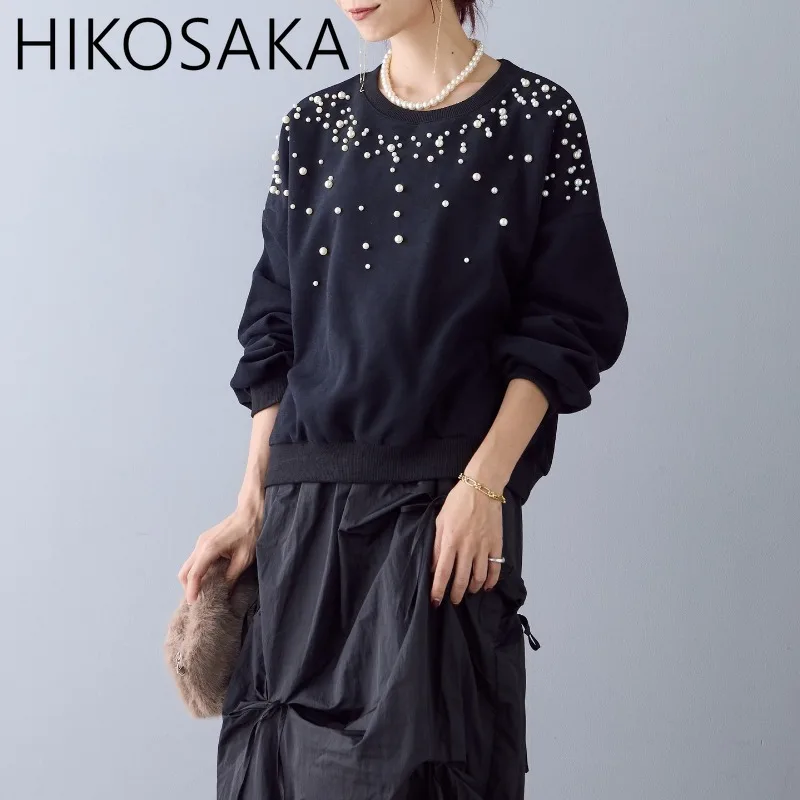 

Beading Fashion Hoodies Women O-neck Long Sleeve Loose Pullover Sweatshirt Japanese All-match Casual Spring Autumn Clothing