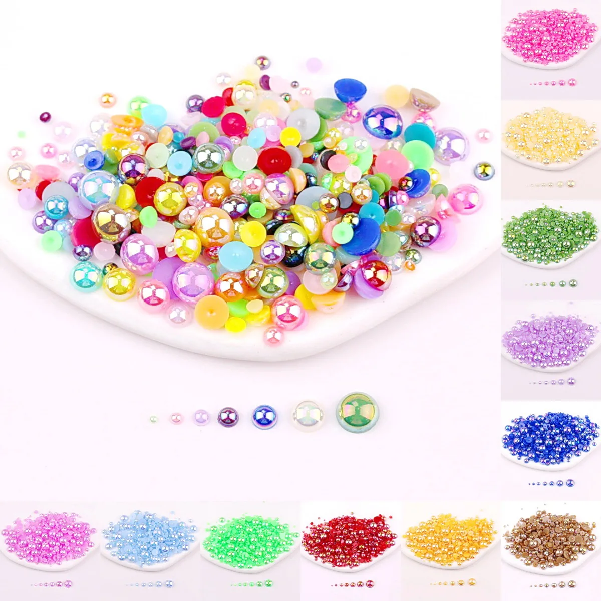 2MM-10MM, 7 Größen gemischt, AB-Farben, flache halbrunde Perlenrhinestones, mehrfarbige Kristallsteine zum Aufkleben auf Schmuckperlen – Detail 1