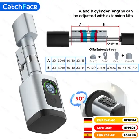 V1 Pro+ Version Adjustable TUYA or TTLock APP Fingerprint Password Digital RFID Card Cylinder Smart Door Lock for Home Hotel