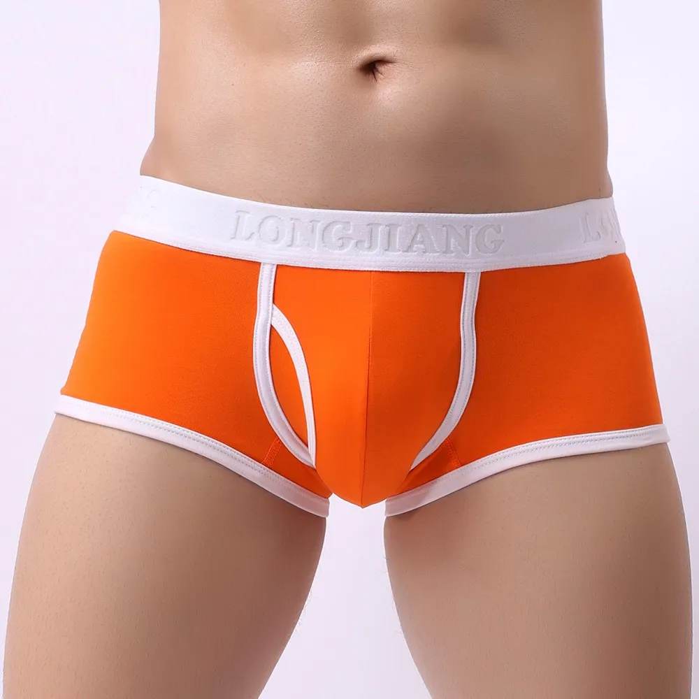 Boxer Sexy en Coton pour Homme, Sous-Vêtement Respirant, Couleur Unie, Épissage