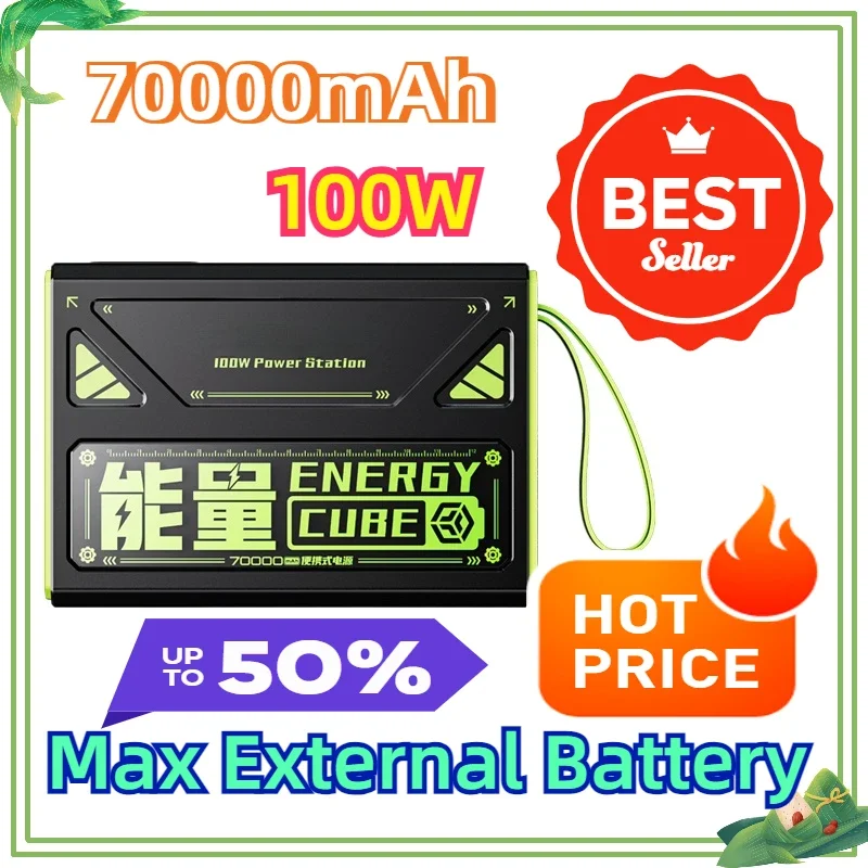 

70000mAh 100W Max External Battery USB C For IPhone Laptop Outdoor High Capacity Power Bank Fast Charge