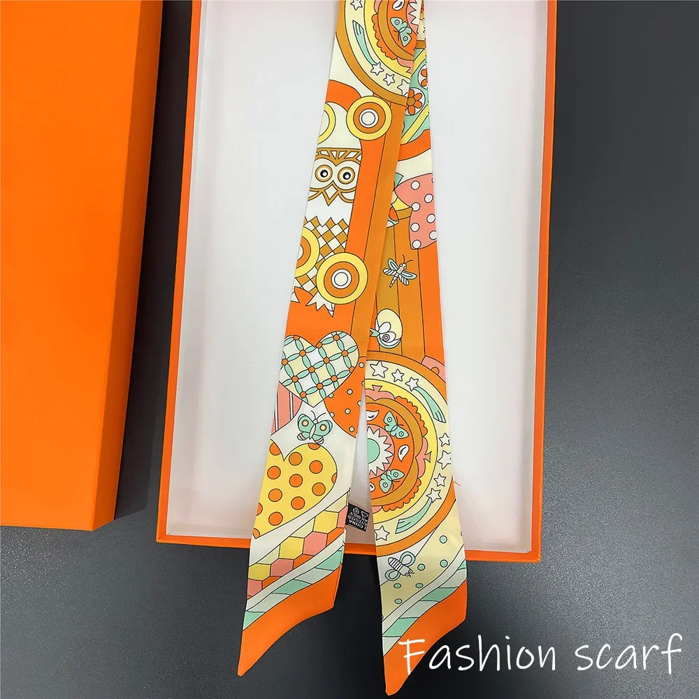 

Korean Spring New Chain Buckle Decoration Ribbon Small Scarf Women Twill Tied Bag Handle Ribbon Hair Band Souvenir Small Scarf
