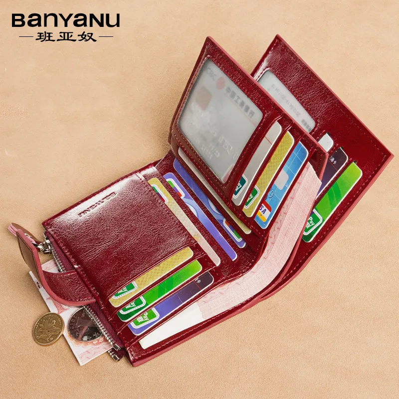 Fashion Vintage RFID Blocking Women Wallet Genuine Leather Fold The Zipper Wallet Credit Card Holder Coin Purse Wallet for Women