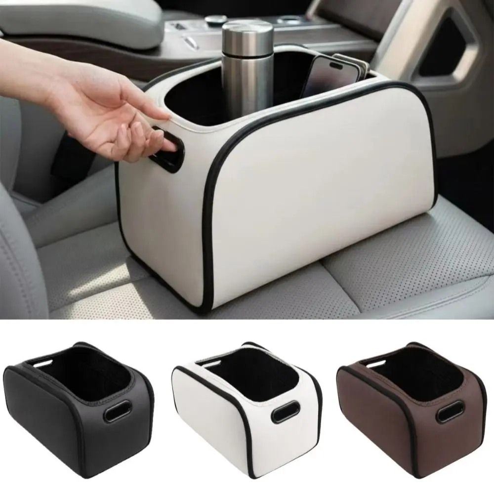 Light Luxury Style Car Multi-Function Storage Box Large Opening Design Leather Passenger Seat Organizer Mesh Pocket Universal