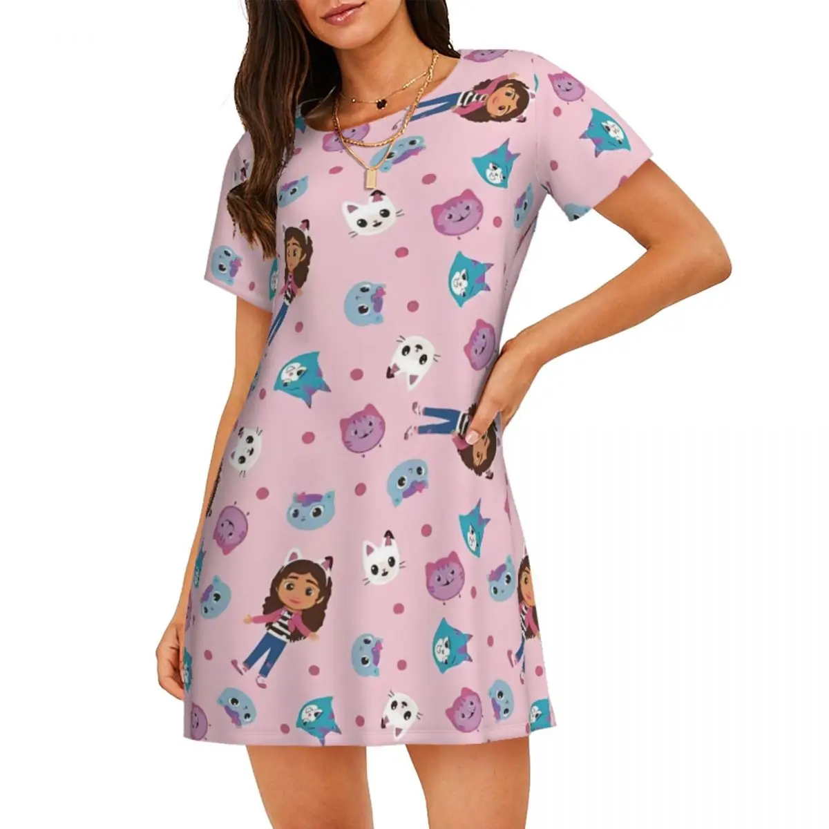 

Custom G-Gabbys Dollhouse Short Sleeves Women Nightdress For Sleeping Womens Sleepshirts Toys And Games Dress Sleep Dress