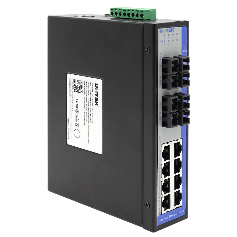 UOTEK Industrial 1000M 12 Ports Gigabit Managed POE Ethernet Switch Support IEEE 802.1Q VLAN QoS  UT-62012GC-8GT4GSC-POE
