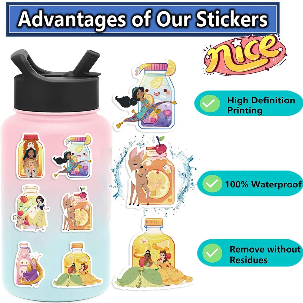 

50PCS Cartoon Water Bottle Disney Princess Funny Doodle Personal Decorative Stickers DIY Phone Case Suitcase Scrapbook Diary